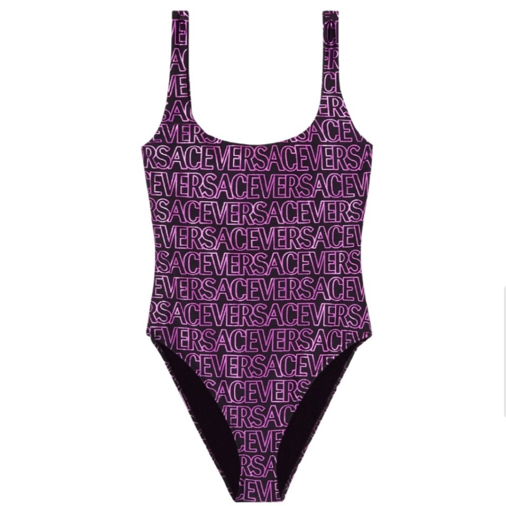 Versace Purple Logo One-Piece Swimsuit
